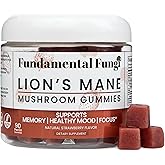 Fundamental Fungi Organic Lion's Mane Mushroom Gummies | 90 Servings | Brain Health, Focus, Clarity, & Memory Mushroom Supplement Gummies | 90 Organic Lions Mane Gummys for Adults