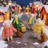 Watereem Set of 4 Christmas Felt Mouse Ornaments, 5" Mini Fashionable Mice with Luggage for Christmas Tree Hanging, Wool Xmas Tabletop Decor, Animal Crafts for Holiday Easter Gifts Party Supply