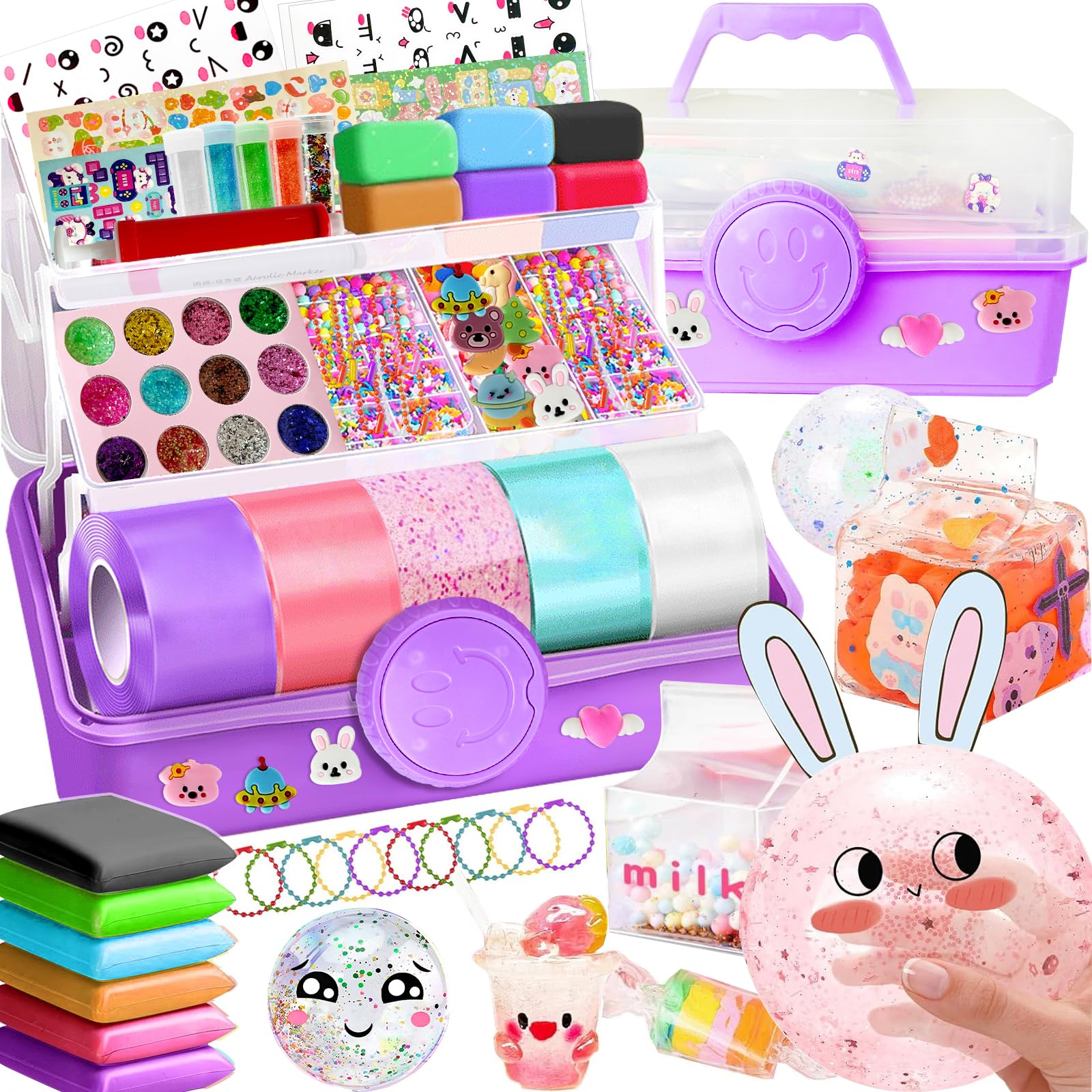 Nano Tape Bubble Kit for Kids with Box, DIY Nano Tape Bubble Craft Kit,Nano Tape Kit for Making Bubbles,Nano Tape Water Ball Maker Clay Kit, Cute Stickers for Girl Boy Purple