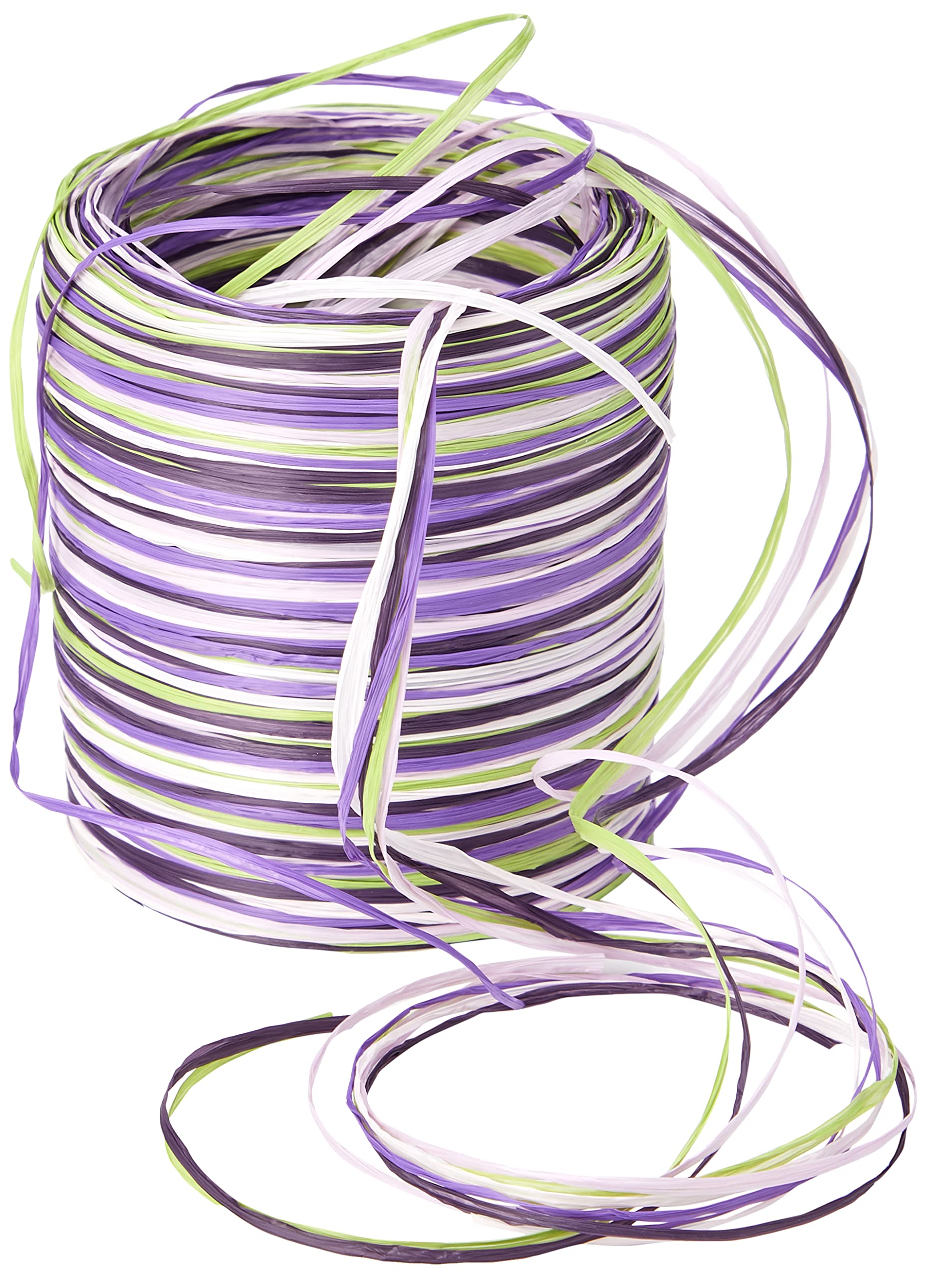 PRÄSENT C.E. Pattberg RAFFIA Multicolour Green-Lilac-Pink Ribbon, 55 Yards, 5-Strand, Viscose, Biodegradable, For Gifts, Decorating, Handicrafts, Birthdays, Christmas, Weddings, New Year, Easter