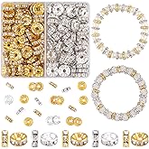TINKRSTUFF 100 pcs 10mm Silver and Gold Rondelle Spacer Beads for Crafting, Sparkle Crystal Rhinestone Beads for Jewelry Making and DIY
