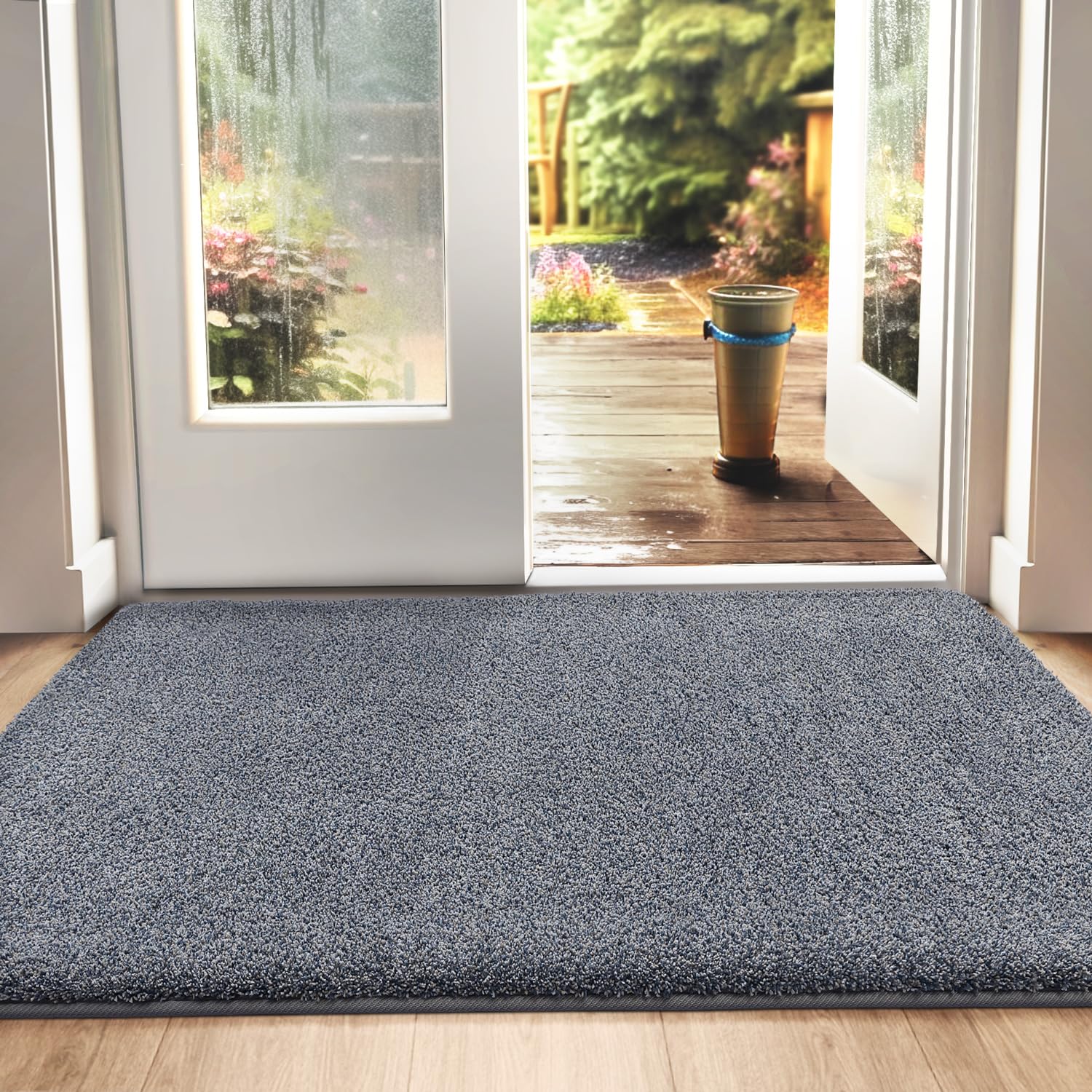 DEXI Dirt Trapper Door Mat Indoor, Non-slip Doormats Inside, Machine Washable, Super Absorbent Entrance Mats Soft Floor Carpet Rug, 50 x 80 cm, Grey-Blue