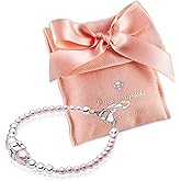 Baby Crystals Baptism Pearl Bracelet for Girls, Sterling Silver Cross Charm - Baptism Gifts for Girl Handmade with High-end white or Pink Simulated European Pearls, Girls Jewelry Birthday Gifts