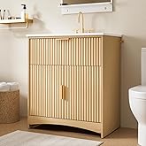 Amada 30'' Bathroom Vanity with Ceramic Sink, Modern Undermount Vanity Sink Cabinet with 2 Doors and 1 Drawer, Fluted Free St