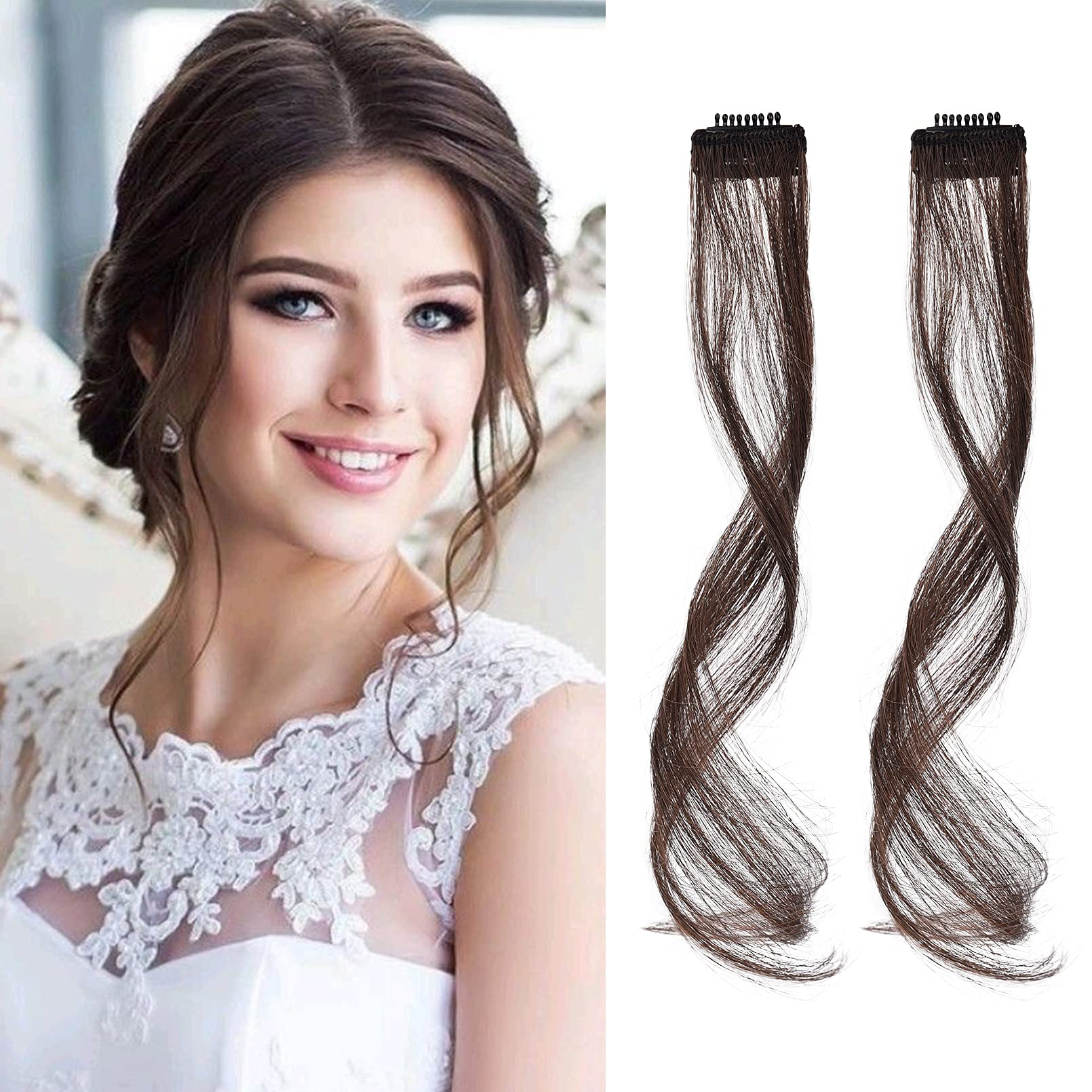 REECHO Long Side Air Bangs, Wavy Curly Clip in Curtain Bangs Front Side Bangs Face-Framing Highlights for Women Daily Use 2 PCS Set Long Temples — image 1