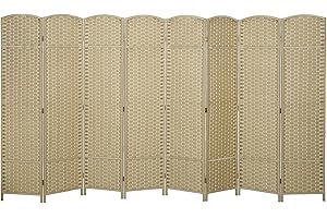 HOMCOM Room Divider, 8 Panel Folding Privacy Screen, 5.6' Tall Freestanding Wall Partition for Home Office, Bedroom, Beige