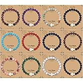 CASDAN 12Pcs Cross Beaded Bracelets for Women Men 8mm Easter Basket Stuffers Natural Stone Crystal Bracelet Semi-Precious Gemstone Beads Bracelets Set for Christian Christmas Gifts
