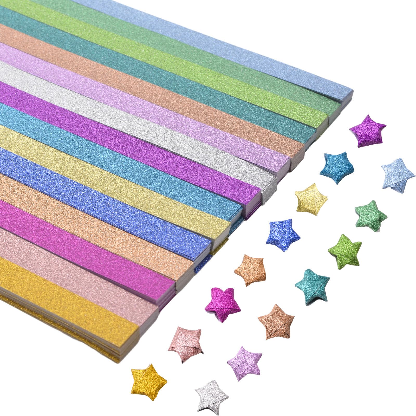 URROMA Star Paper Strips, 1040pcs 15 Colors Glitter Origami Stars Paper Strips Crafts Bling Shiny Folding Lucky Strips for Crafts Folding School Teaching DIY Arts Projects Crafting Supplies