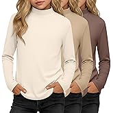LessonZoo 3 Pack Girls' Mock Turtleneck Long Sleeve T-Shirt Kids Warm Soft Tops Slim Fit Basic Layer Fall Winter Tees