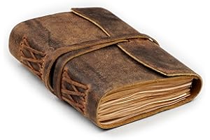 LEATHER VILLAGE Leather Bound Journal - Rustic Brown, 7"X5", 220 Pages - Vintage Blank Paper Diary for Writing, Drawing, Sket