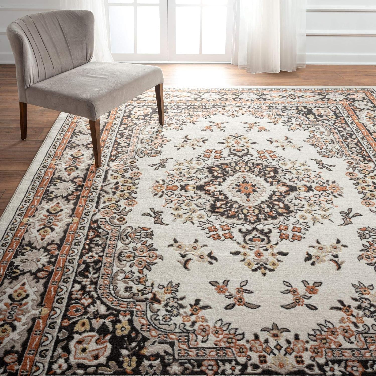 Rugs, Pads & Protectors - Home Dynamix Premium Sakarya Traditional Medallion Border Area Rug, Ivory/Brown, 7'9