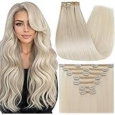 Full Shine Blonde Clip in Hair Extensions Platinum Blonde Hair Extensions Clip in Real Human Hair for Women Triple Weft 14 Inch 120g 7 Pcs