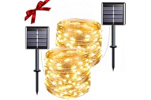 suddus Solar Fairy Lights Outdoor Waterproof, 2 Pack Total 66ft 200 Led Solar Twinkle Lights, Solar Powered String Lights for Trees, Fence, Garden, Patio, Yard Decorations, Warm White