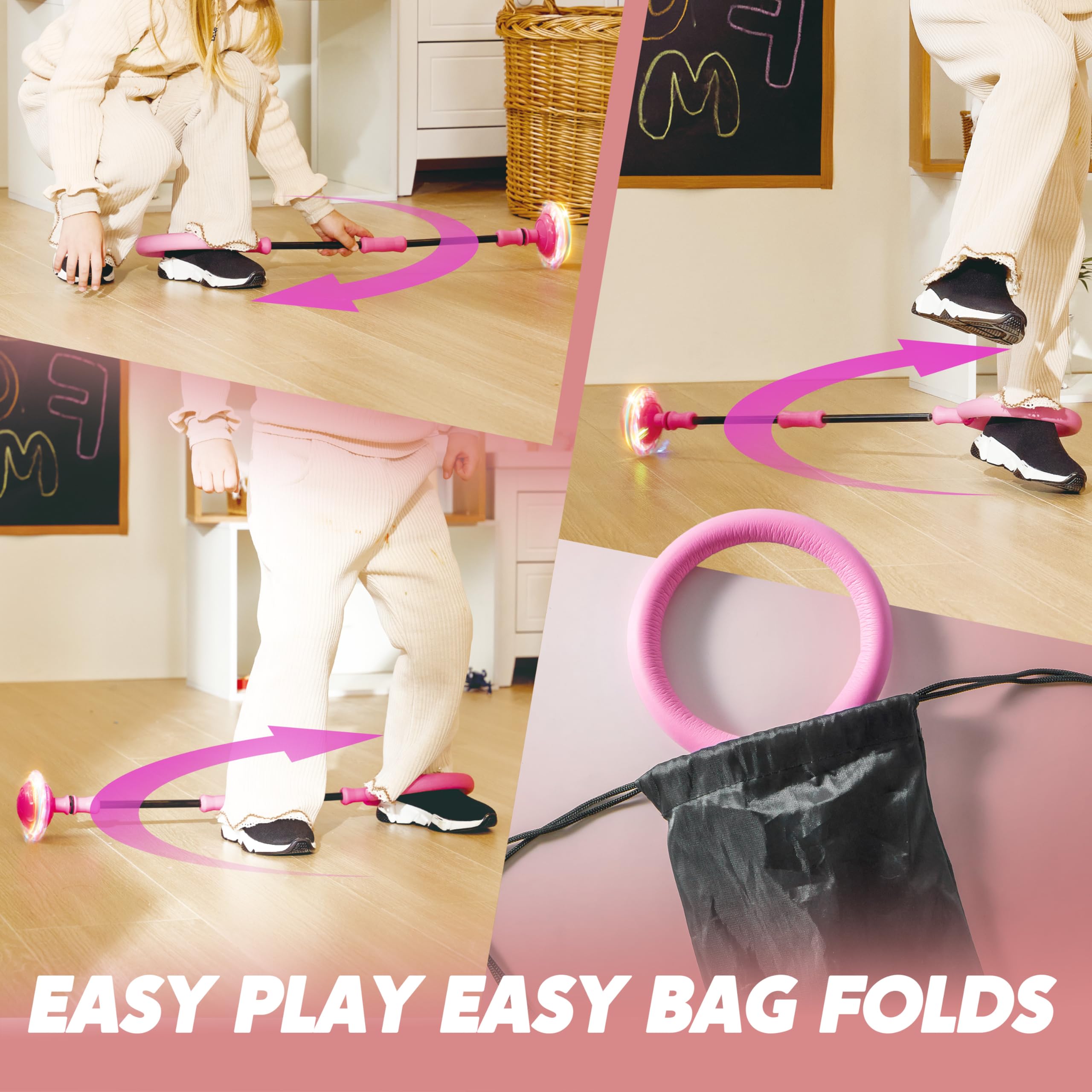 JOYIN Pink Ankle Skip Ball with Flashing Lights, Toy for Kids Indoor & Outdoor, Flashing Swing Ball Foldable Sports Toy, Birthday Gifts for Kids 3 4 5 +