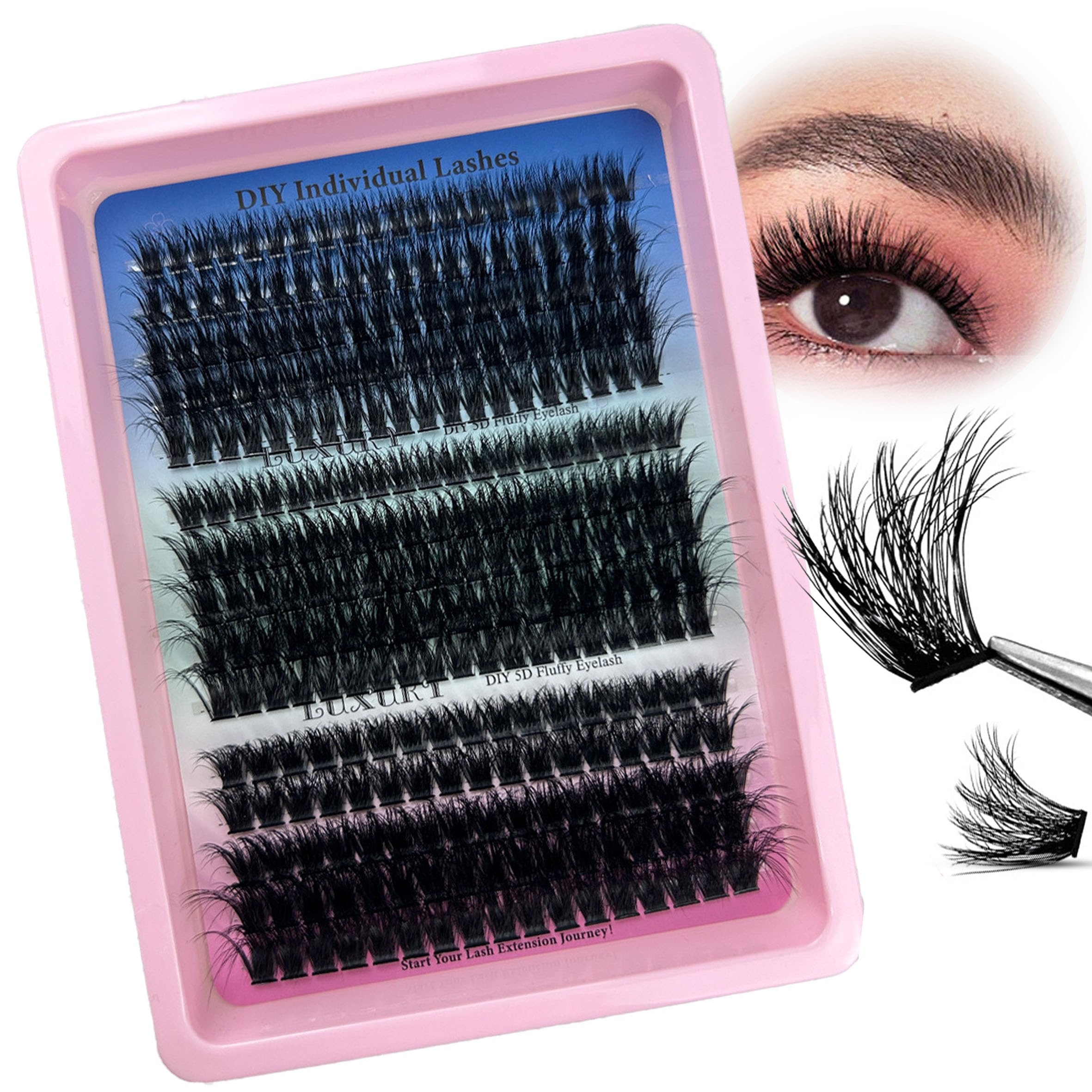 Photo 1 of 280 Pcs Lash Clusters,10-18mm 60D+80D+100D Individual Lashes Kit(Pink tray)