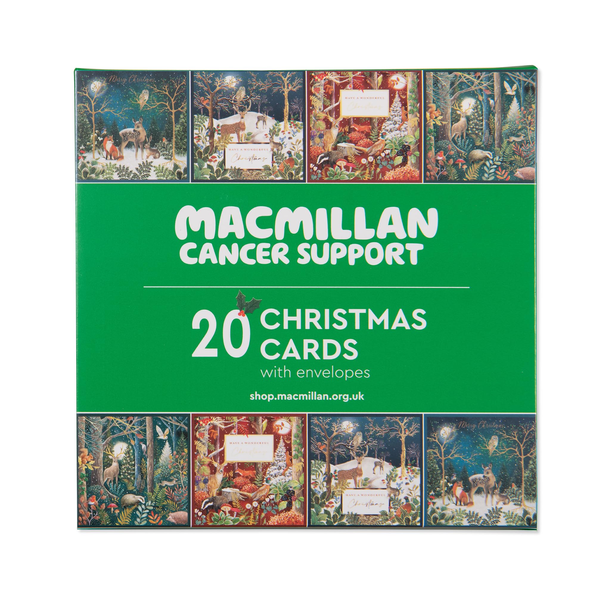 Macmillan Festive Forests Charity Christmas Cards – Pack of 20 Luxury and Eco-Friendly Christmas Cards. Boxed Multipack of 4 Seasonal Christmas Designs. 127x127mm Card Size.