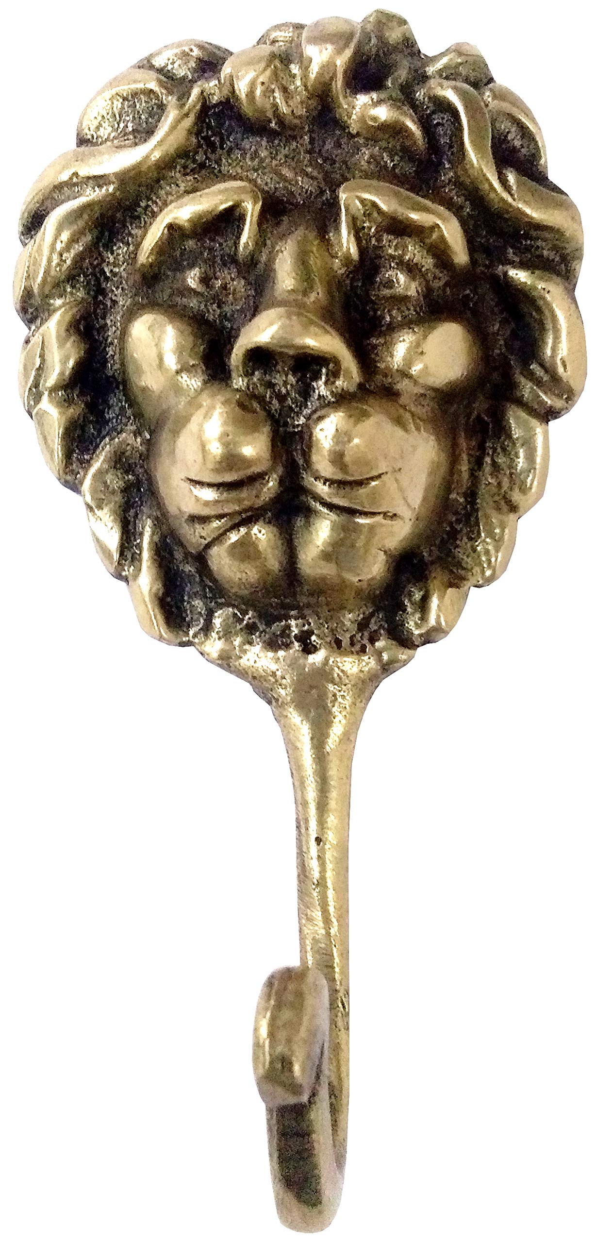 Purpledip Brass Wall Hook Hanger 'King of Jungle': Vintage Design Wall Decor (11842)