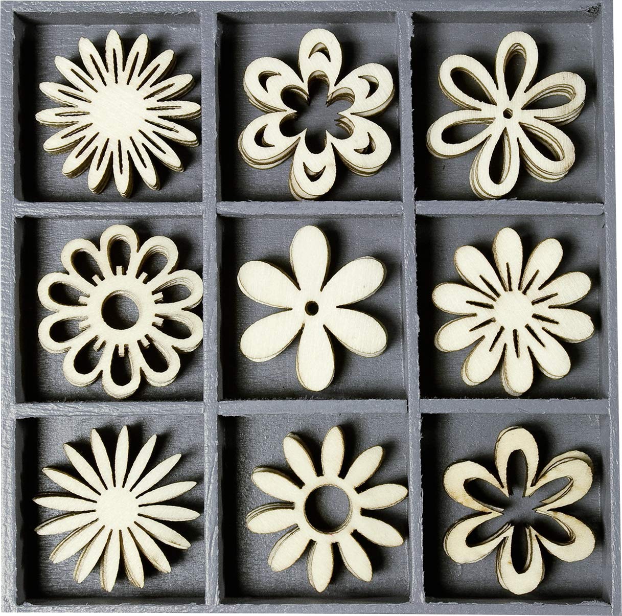 cArt-Us 10.5 x 10.5 cm Wooden Box with Fantasy Flowers Ornaments, Natural