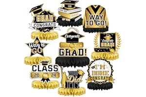 NUTTYBASH 9 PCS Graduation Centerpieces for Tables 2024, Graduation Party Decorations Class of 2024 Congrats Grad Honeycomb Centerpieces, Congrats Grad Party Favor Supplies