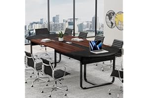 MAVERICKFURNI 8FT Conference Table, 94.5" D x 47.3" W x 29.5" H Boat Shaped Meeting Table with Rectangle Grommet, Modern Seminar Boardroom Table for Office Conference Room (8ft, Walnut & Black)