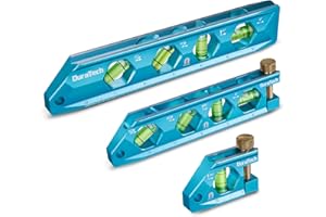 DURATECH 3-Piece Level Tool Set, Magnetic Torpedo Level Included 2.5", 6.25", 8" Leveler with 0°/30°/45°/90° Bubbles, V-Groove, Large Viewing Window, Aluminium Alloy Construction, SAE and Metric Scale
