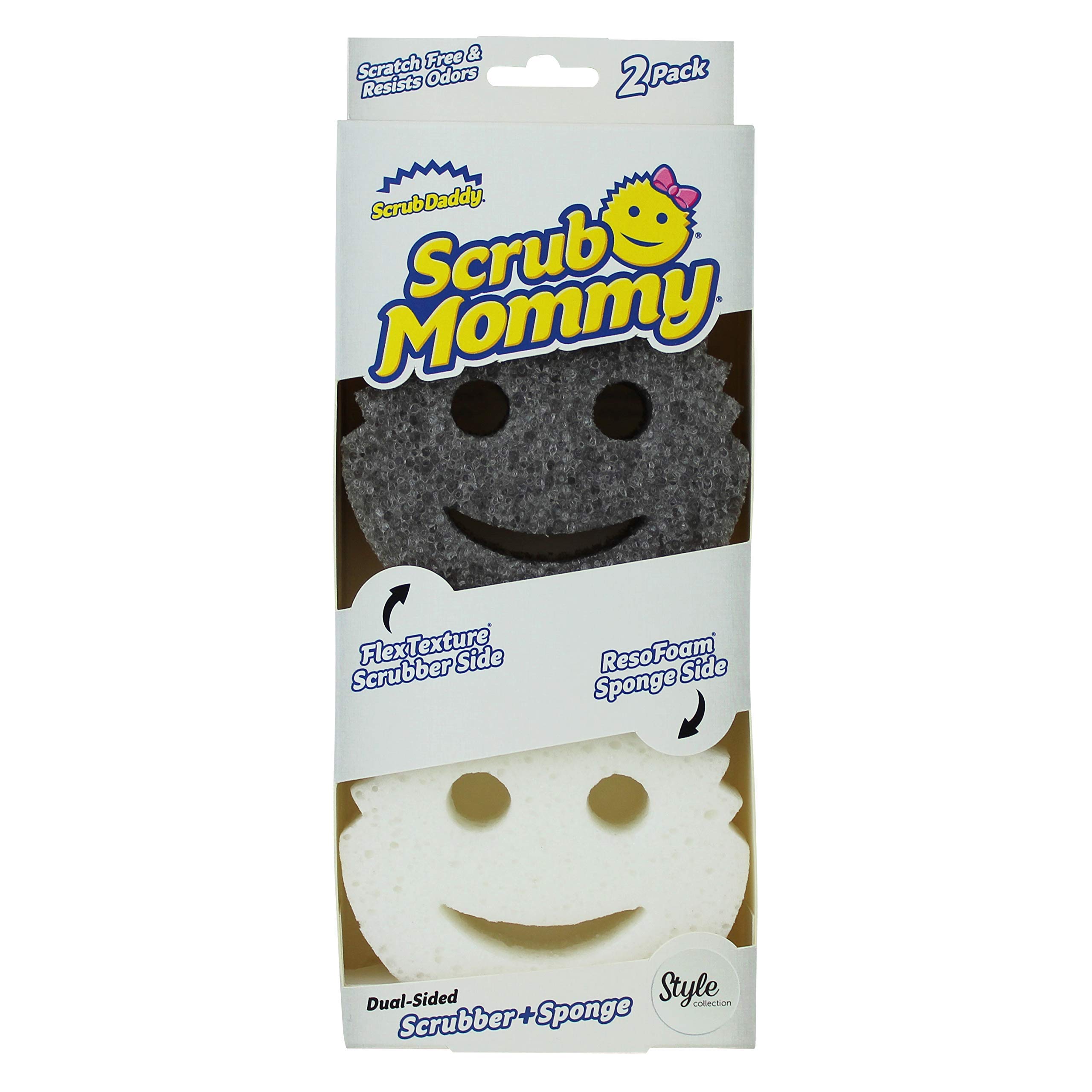 Scrub Daddy Scrub Mommy Cleaning Sponges - Dual Sided Non Scratch Sponge Scourers, Smiley Kitchen Sponges for Dishwashing & Bathroom, FlexTexture Dish Scrubber Sponge, Style Twin Pack