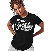 Its My Birthday Shirts for Women - Real Crystal Rhinestone Birthday Squad Tees - Womens Party Outfits