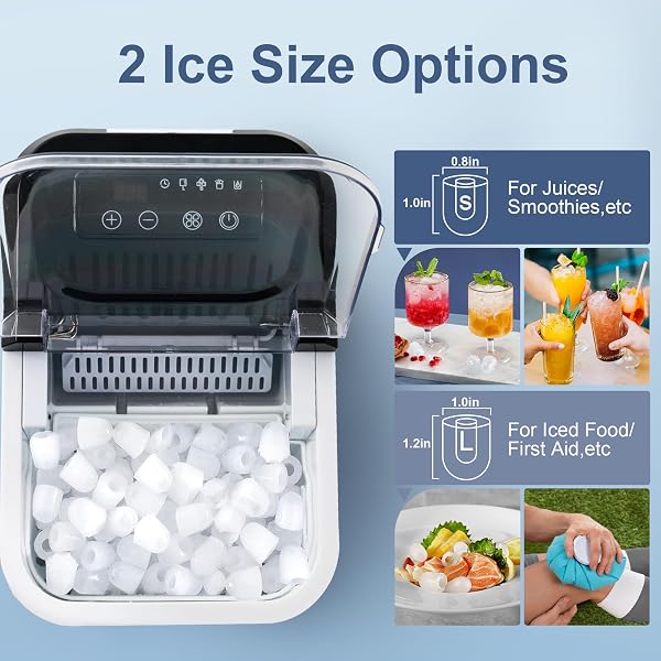GREATRUE COUNTERTOP ICE MAKER, 9 ICE CUBES IN 6 MINS, 33 LBS/24 HRS, 2 ICE CUBE SIZES, SELF-CLEANING, QUIET OPERATION, COMPACT DESIGN FOR HOME/OFFICE/KITCHEN/CAMPING (STAINLESS STEEL)