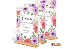 TROPHABLE 3 Pack Acrylic Sign Holder, L/T Shape Clear Acrylic Frames Wood Base, Table Menu Display Stand for Office, School, Restaurant (8.5 x 11)