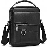 Crossbody Bag for Men, PU Leather Shoulder Messenger Bag with Handle | Compact vertical organizer with removable strap and multiple zip pockets for phone, wallet and essentials at work or travel