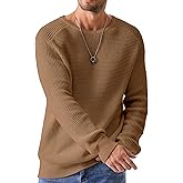 JMIERR Men's Crewneck Pullover Sweater Waffle Textured Knitted Sweaters Casual Loose Fit Sweaters with Ribbing Edge