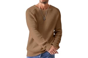 JMIERR Men's Crewneck Pullover Sweater Waffle Textured Knitted Sweaters Casual Loose Fit Sweaters with Ribbing Edge