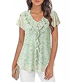 Timeson Women's Short Sleeve Tops Dressy Casual Ruffle V Neck Blouses Ladies Summer Shirts