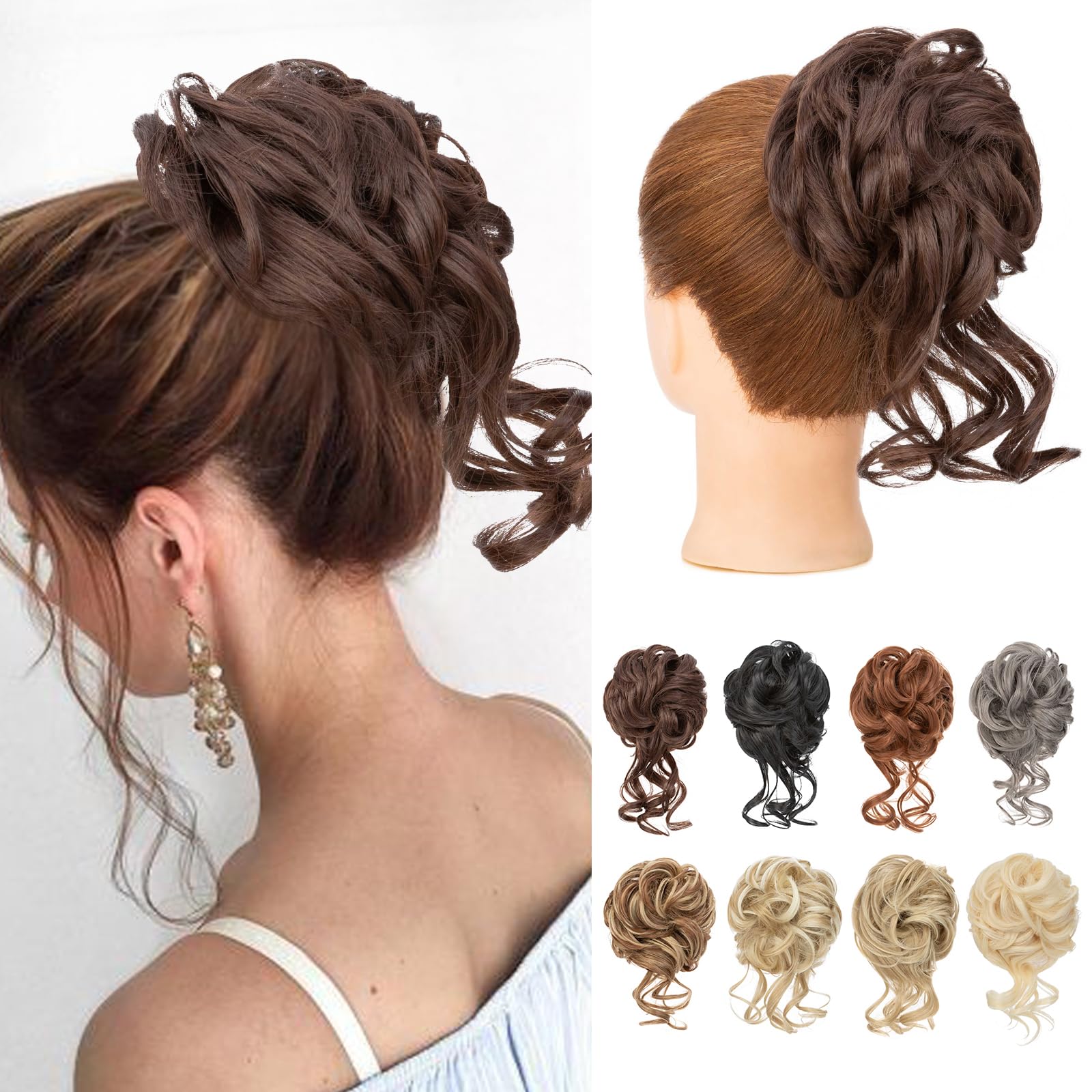 Benehair Messy Bun Hair Piece Wavy Curly Claw Clip Hair Bun Extensions Synthetic Hair Bun Donut Accessories Scrunchies Brown Hair Pieces for Women(Brown, 75g)