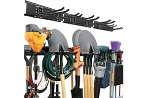 TIDYME Garage Tool Organizer Wall Mount - 48 inches - Sturdy Storage Rack with Adjustable Hooks, Anti-Rust - Easy Installation, 300lbs Capacity - Garden Tool Organizer (03 Racks & 06 Hooks)