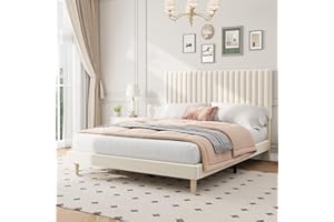 IDEALHOUSE Full Size Bed Frame with Adjustable Headboard, Velvet Upholstered Platform Bed, Vertical Channel Tufted, Strong Wo