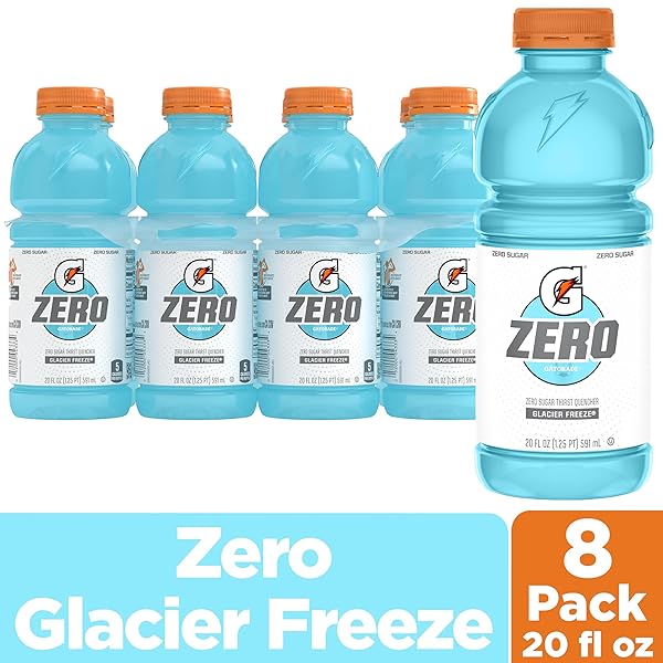 GATORADE ZERO SUGAR THIRST QUENCHER SPORTS DRINK, GLACIER FREEZE, 20 OUNCE BOTTLES (PACK OF 8)