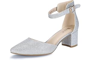 IDIFU Women's IN2 Pedazo Dress Shoes Low Block Heels Comfortable Chunky Closed Toe Ankle Strap Wedding Pumps