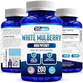 White Mulberry 1000mg - 200 Caps of White Mulberry Leaf Extract Supplement | Morus Alba Leaf Extract - 1000mg Per Serving - 100 Day Supply - Non-GMO, Easy To Swallow