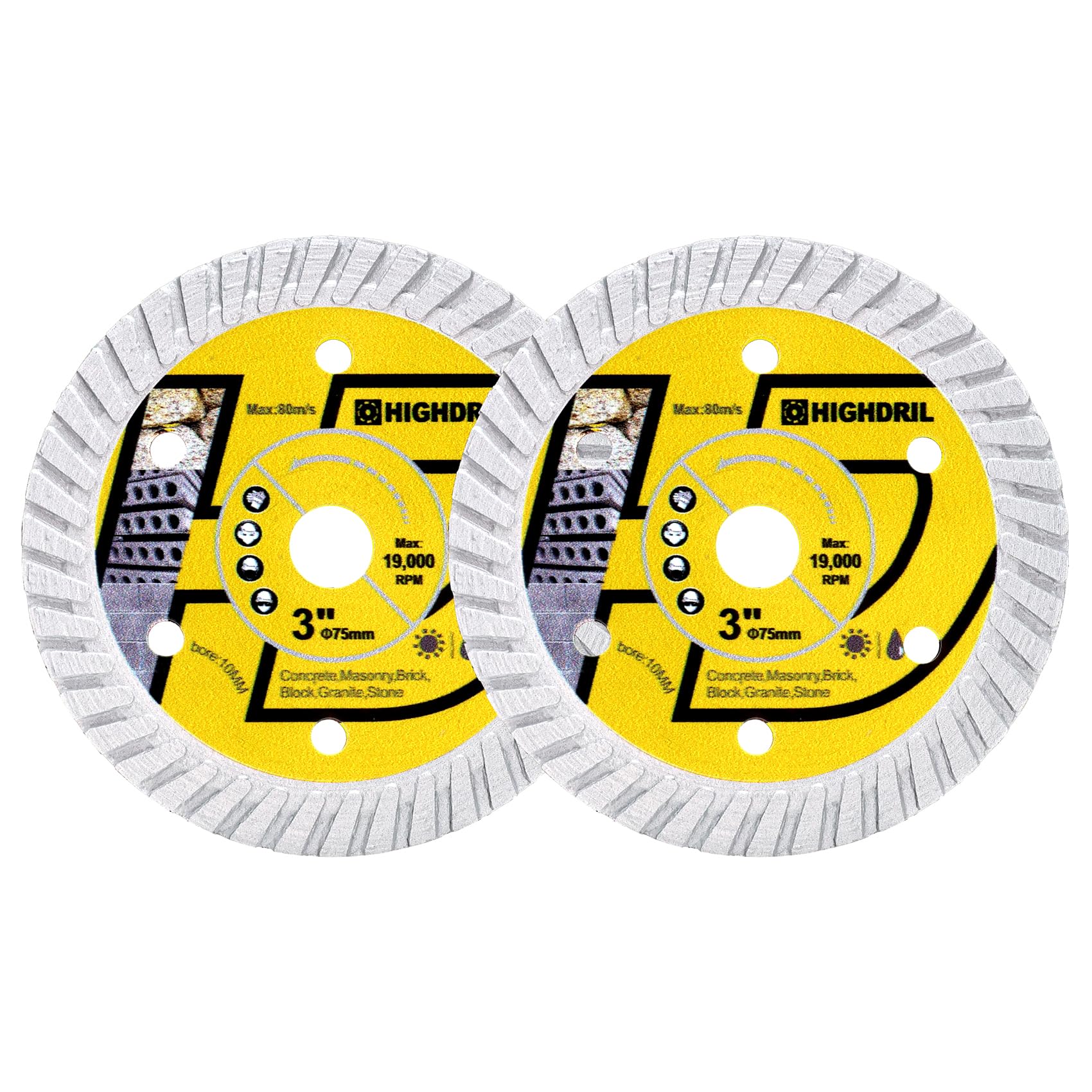 HIGHDRIL 2PCS 75mm/3" Diamond Cutting Grinding Disc Dry/Wet Angle Grinder Wheel Disc for Cutting Granite,Hard Concrete,Hard Artificial Stone,Natural Stones — image 1