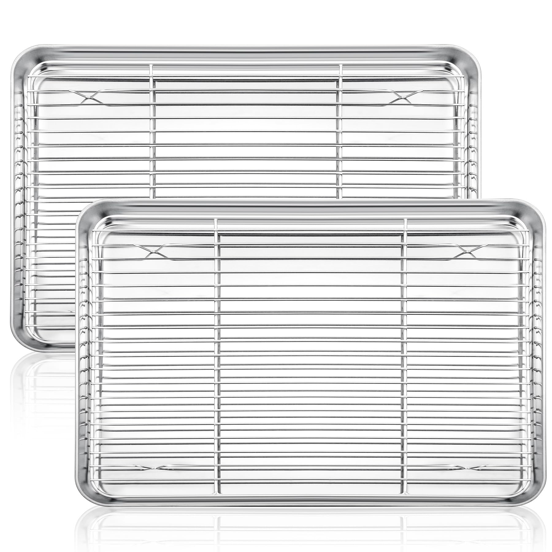 HaWare Baking Tray with Rack Set of 4(2 Trays + 2 Racks), Stainless Steel Oven Cookie Sheet Pan with Cooling Rack, 31.4 x 24.6 x 2.5cm, Idea for Baking/Cooking/Drying, Mirror Finish & Dishwasher Safe