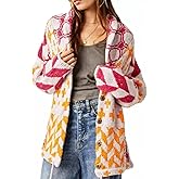 SKIKYAN Women Fall Sweater Cardigans Graphic Button Down Collar Knitwear Long Sleeve Oversized Y2K Print Coats