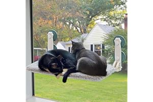 MEWOO Cat Window Perch Durable Cat Hammock Seat for Indoor Cats Reversible Mat Use Year-Around Foldable Cat Bed Providing All-Around Sunbath Saving Space Washable Holds Up to 40 lbs (Grey, Large)