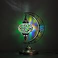 Asylove Turkish Moon Lamp, Mosaic Moroccan Table Lighting, Standing Turkish Lamp, Decor Home Floor Lighting Accessory, Total Dim. 7.5 x 11 x 18 inches (Green)