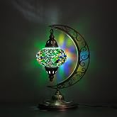 Asylove Turkish Moon Lamp, Mosaic Moroccan Table Lighting, Standing Turkish Lamp, Decor Home Floor Lighting Accessory, Total Dim. 7.5 x 11 x 18 inches (Green)