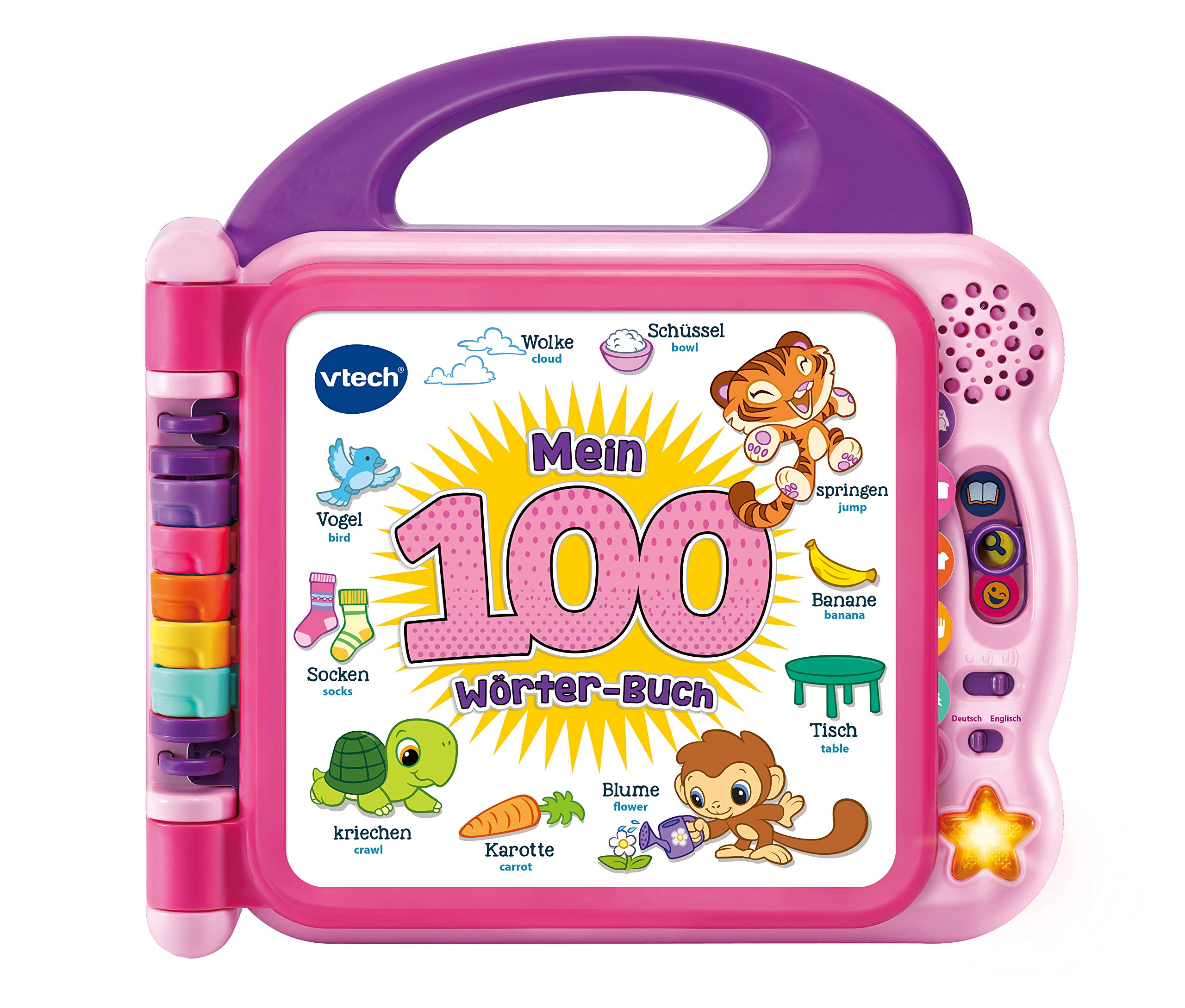 Vtech Baby My 100 Word Book Pink - Interactive Picture Book for Learning First Words with 12 Bilingual Pages in German English - For Children from 2-5 Years