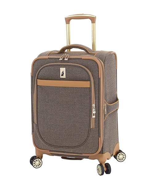 London Fog Kensington Navy Sand Herringbone 20" Expandable Spinner Carry, 20 Inch