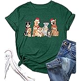 Christmas Shirts for Women Funny Xmas Light Dogs T-Shirt Cute Dog Lover Short Sleeve Holiday Tops