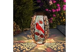 CHINZIMEI Solar Lanterns Outdoor Hanging Light - Cardinal Solar Powered LED Glass Lights Decorative Waterproof Tabletop Lamp with Hollowed-Out Design for Yard Table Patio Garden Pathway Holiday