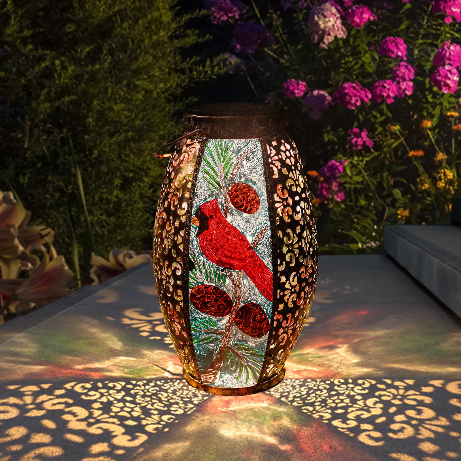 Photo 1 of Solar Lanterns Outdoor Hanging Light Cardinal LED Glass Light Waterproof Hollowed-Out Metal Decor Garden,Yard,Patio,Gifts,Table,Pathway,Holiday for Women Mom